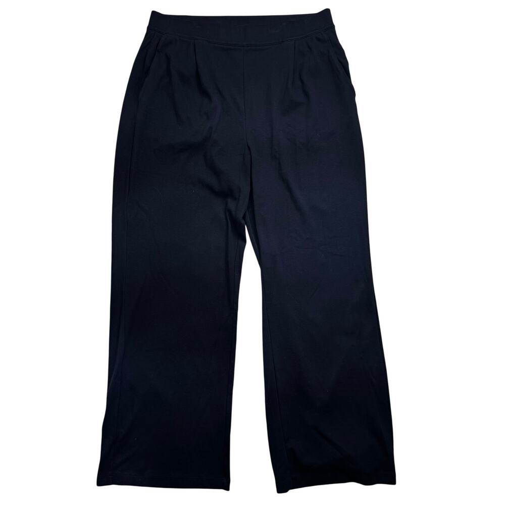 Lands' End Pull On Pants Black Sport Knit Wide Leg Size Large Tall Elastic Waist